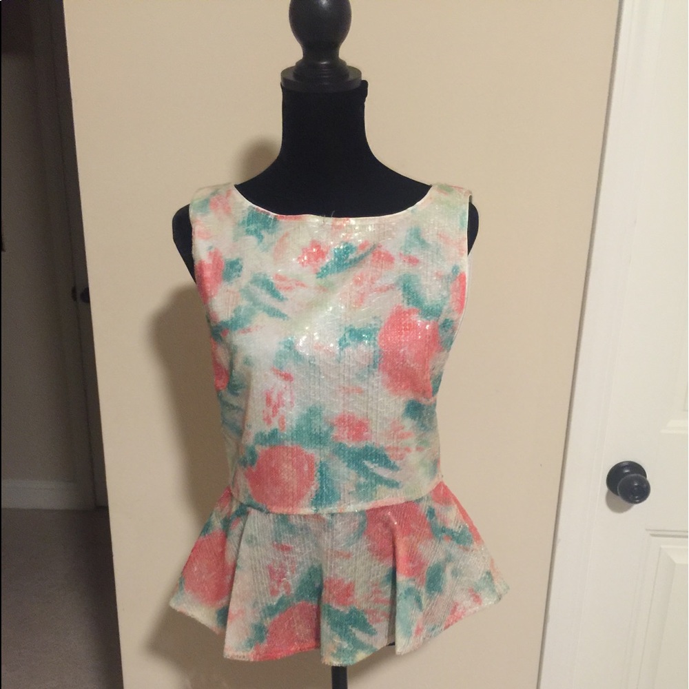 Alice & Olivia Sequin Peplum Top